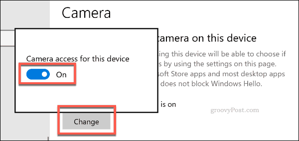 Disabling camera access on Windows 10