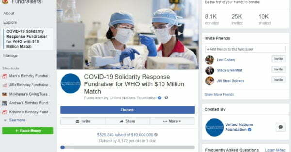 Facebook to Match Up to $20M in Donations for Coronavirus Relief Efforts