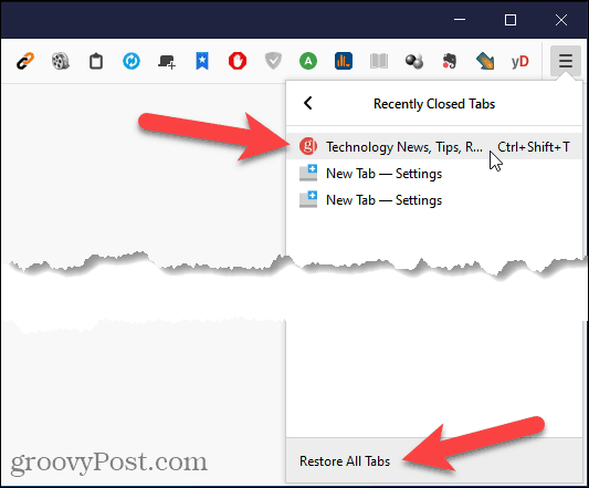Reopen Closed Tab in Firefox