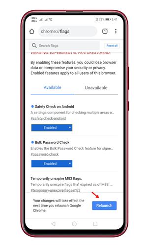 tap on the'Relaunch' button