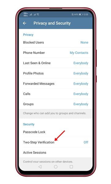 tap on the'Two-Step Verification' option