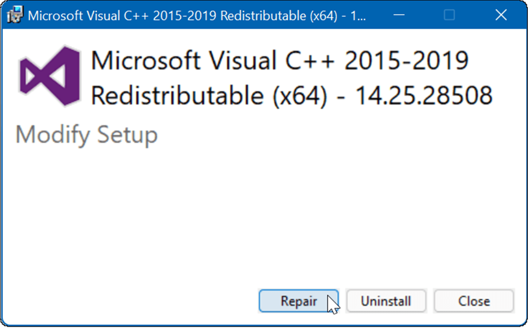 repair Microsoft Visual C Redistributable