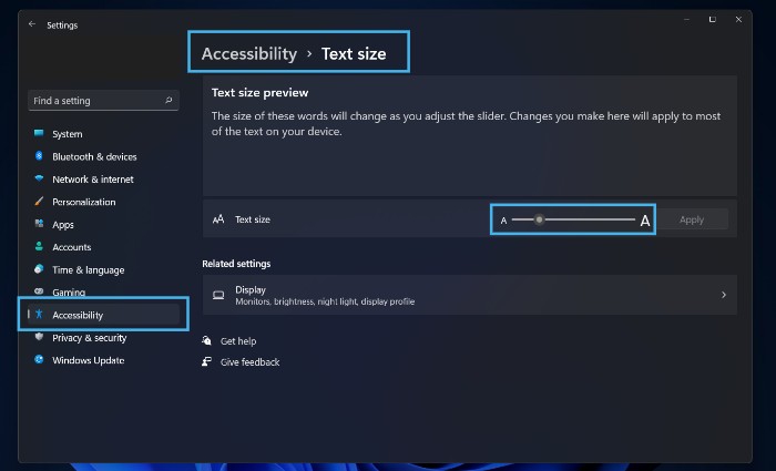 Accessibility Text Size 1