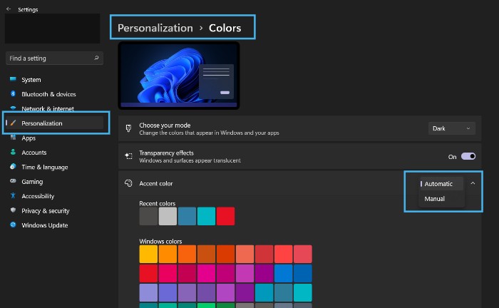 Accesibility Personalization Colors