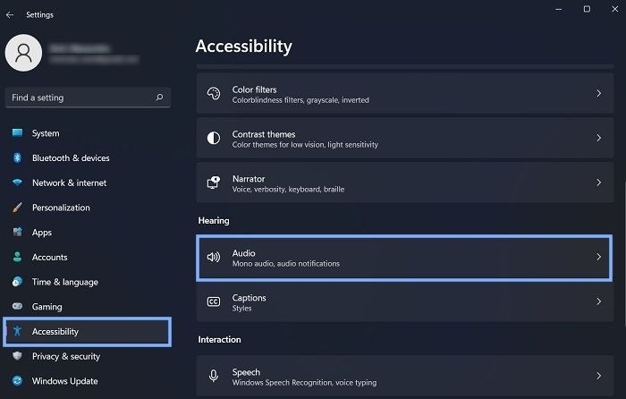 Accessibility Main Menu Audio Options
