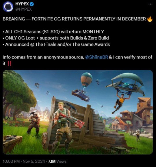 Fortnite original map coming back tweet